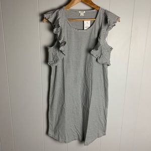 NWT J Crew Striped Ruffle Shoulder Dress-S